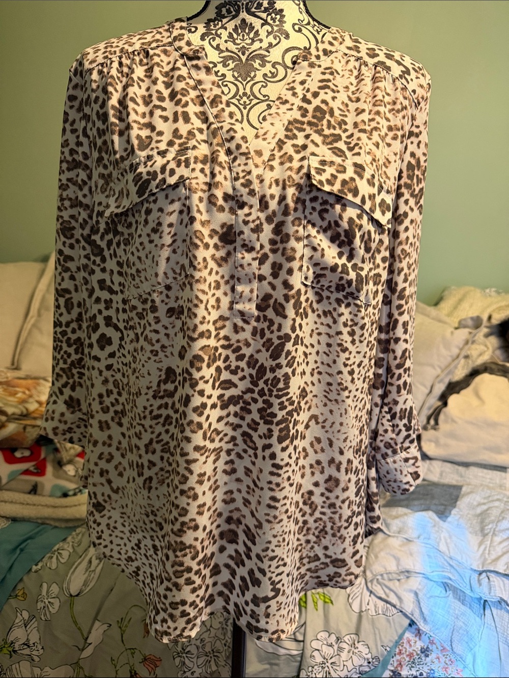 Torrid Harper Leopard Print V-Neck Blouse - Neutral Brown